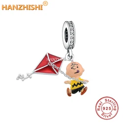 Authentic 925 Sterling Silver Boy Running In Yellow Charm Bead Pendant Fit Original pan Bracelet Necklace Birthday Jewelry