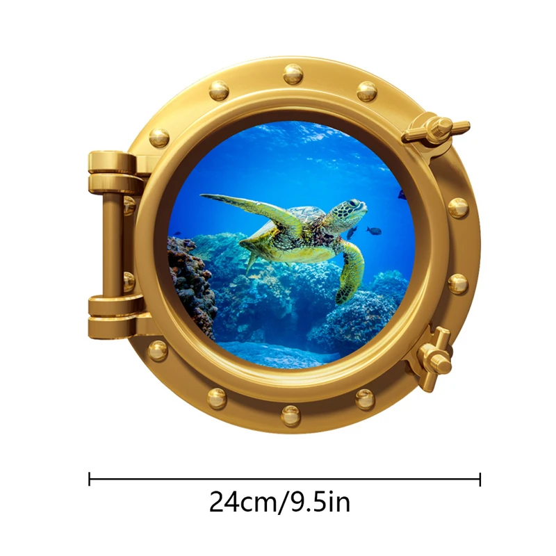 3D Porthole Sea Turtle Luminous Stickers on Door Window Walls Tile Icebox Cars for Home Decoration Mural Glow in the Dark Room