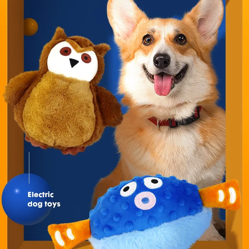 LMZOE Interactive Movement Pet Toy Cartoon Monster Interesting Vocalization Bouncing Ball Bite Resistant Furry Dog Toy