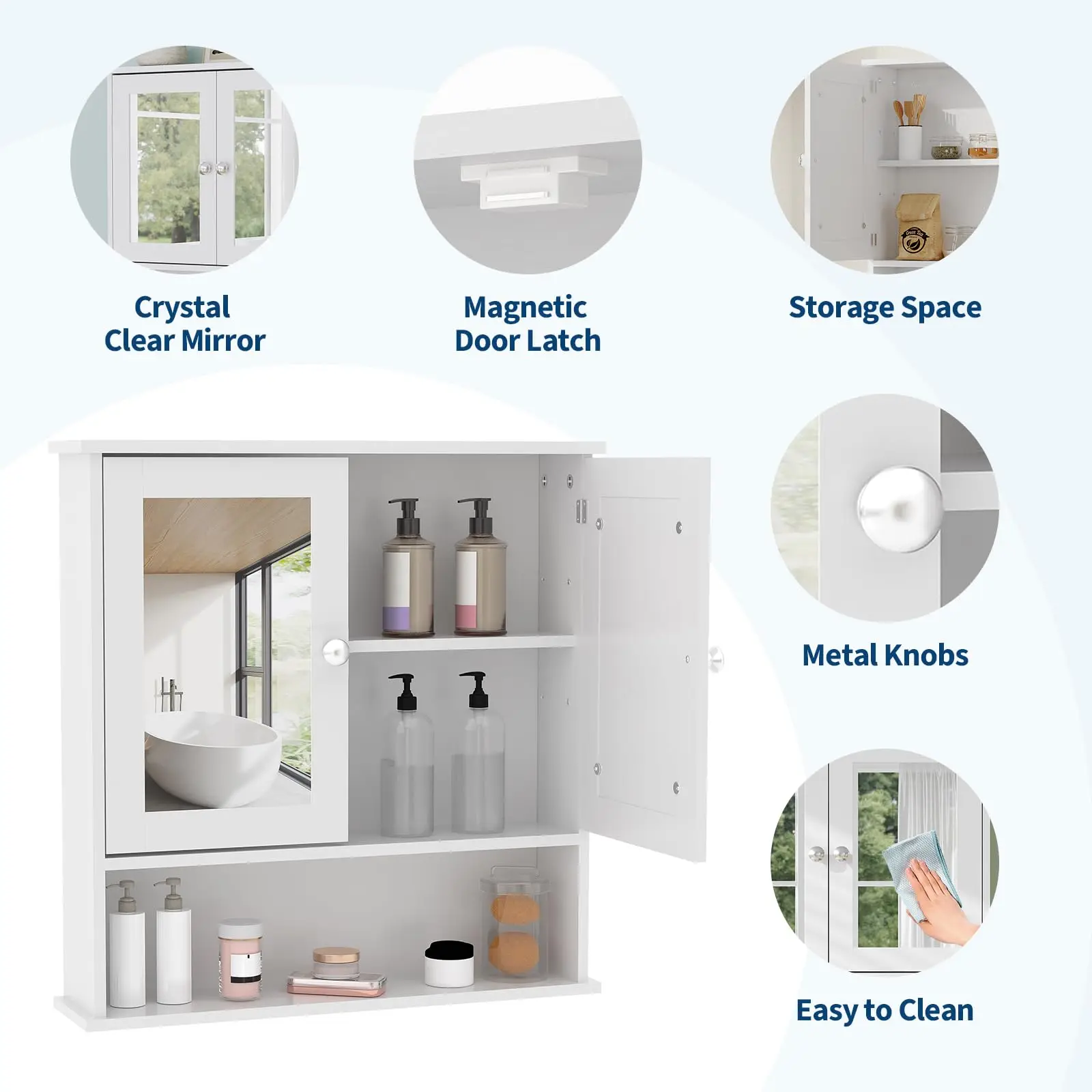 Space-Saving Wall Mounted Bathroom Medicine Cabinet Adjustable Shelf White Finish Over Toilet Storage Bathroom Organizer Easy Install Durable