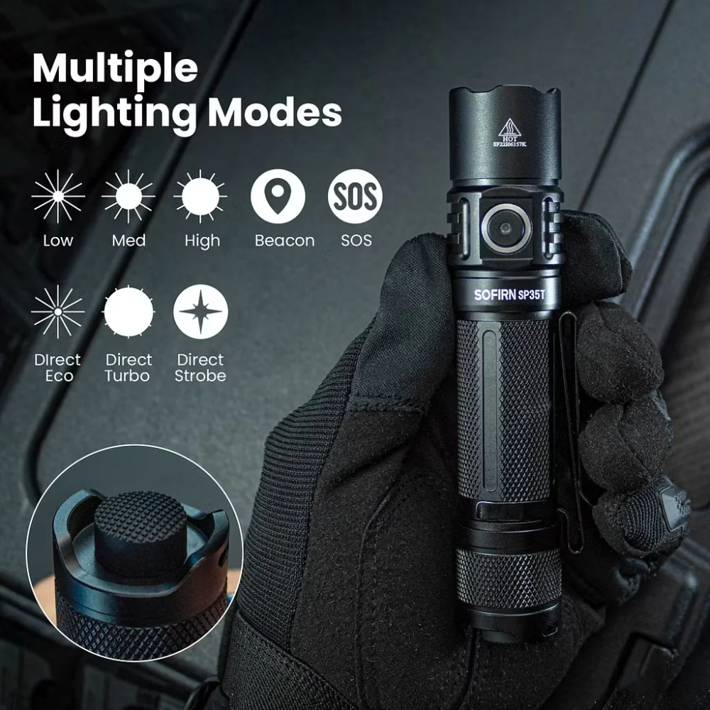Sofirn SP35T 3800lm Tactical Flashlight Powerful Led Light USB C 21700 Rechargeable Torch With Dual Switch Power Indicator ATR