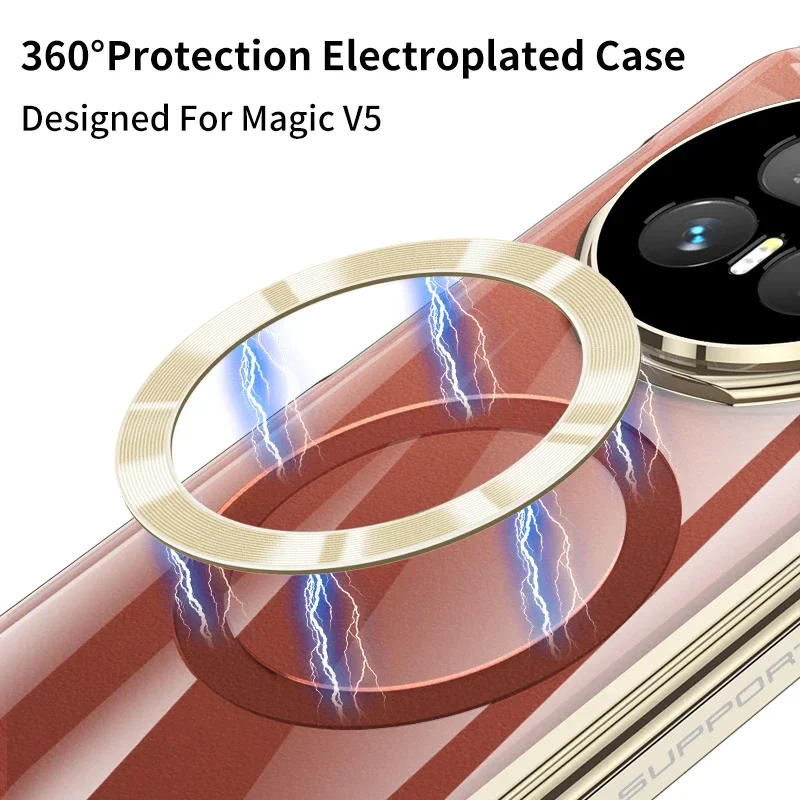 

For Honor Magic V5 Case Magnetic Hinge Plating Clear For Magsafe Charge Screen Glass Protective Stand Cover For Magic V5 Case