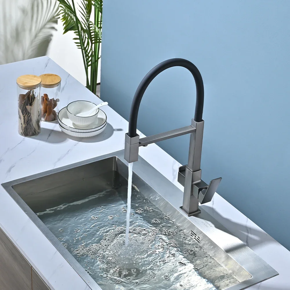 SKOWLL Brass Filter Water Kitchen Faucet Pull-out Rubber Outlet Pipe for Wash Basin Sprinkler Faucet Stainless Steel Rotatable K