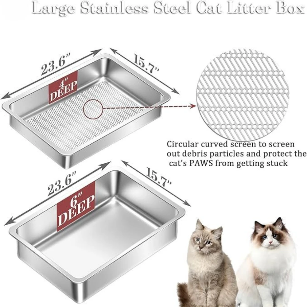 

New Stainless Steel Cat Litter Box with Removable Filter Open Design Pet Supplies