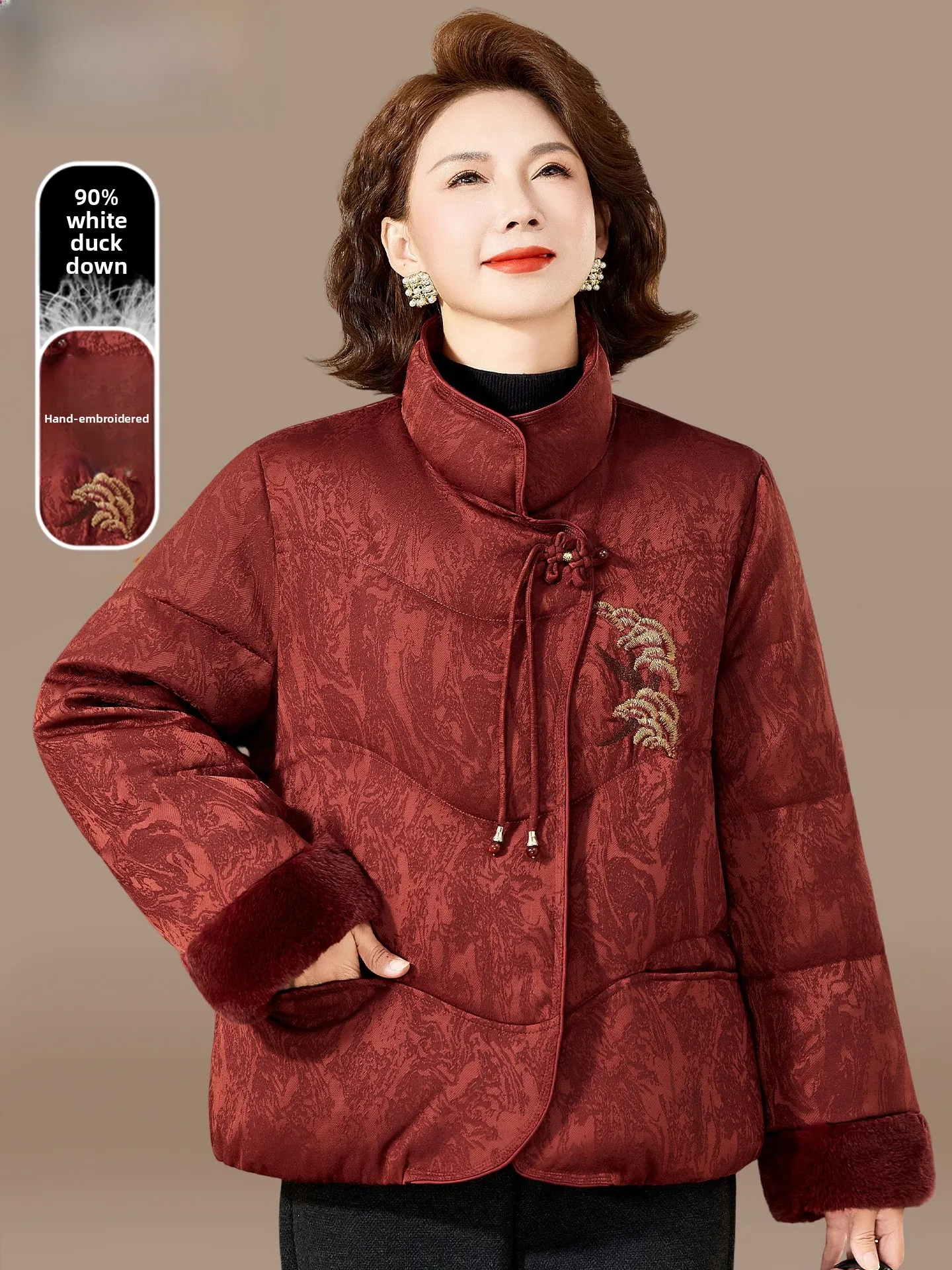 

Зимнее пальто Sli для мам: теплое пуховое пальто в традиционном китайском стиле, новинка 2025 года, для женщин среднего и старшего возраста, хлопковое.