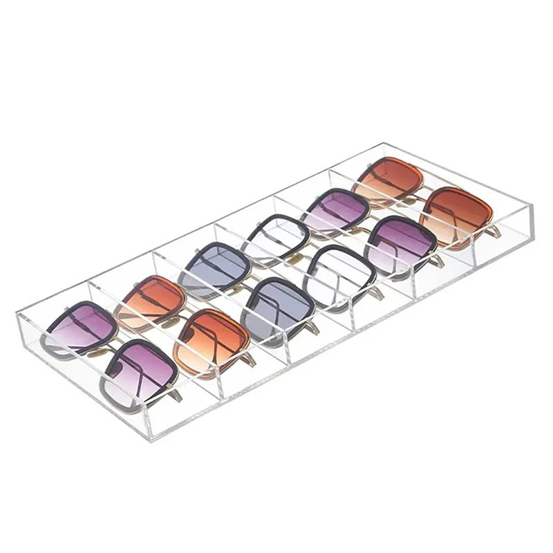 Clear Acrylic Sunglass Holder Display Tray With 6 Compartments, Drawer Organizer Storage Case For Sunglasses Makeup Drawers Tray