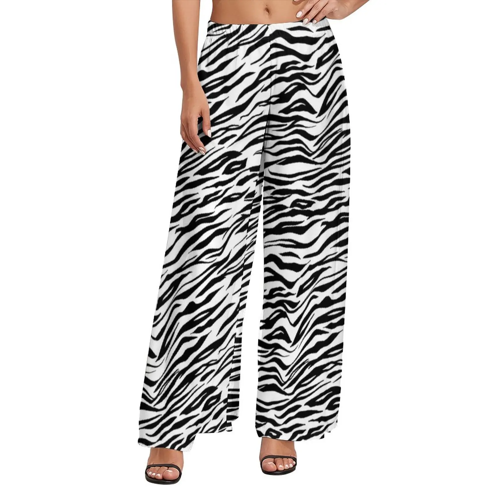 Black White Zebra Pants Female Animal Print High Waisted Casual Print Straight Wide Leg Pants Summer Oversize Beach Trousers