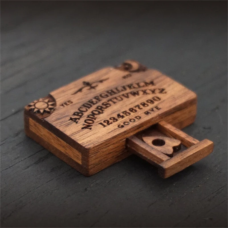 Miniature Spirit Board With Drawer Mini Ouija Board Game Wooden Miniatures With Planchettes Emotional Divination Tools HomeDecor