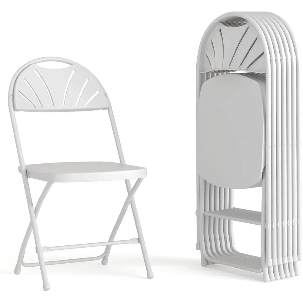 Hercules Series Plastic Folding Chairs, 650lb Capacity, White, Set of 8 with Carry Handle