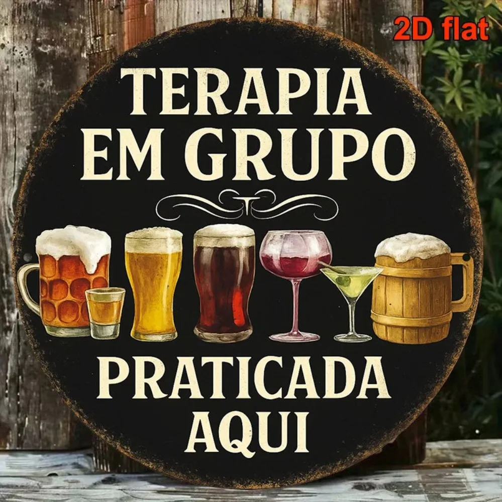 Retro Group Therapy Aluminum Sign 8x8 Inch Round Tin Plate for Bar Pub Wall Decor