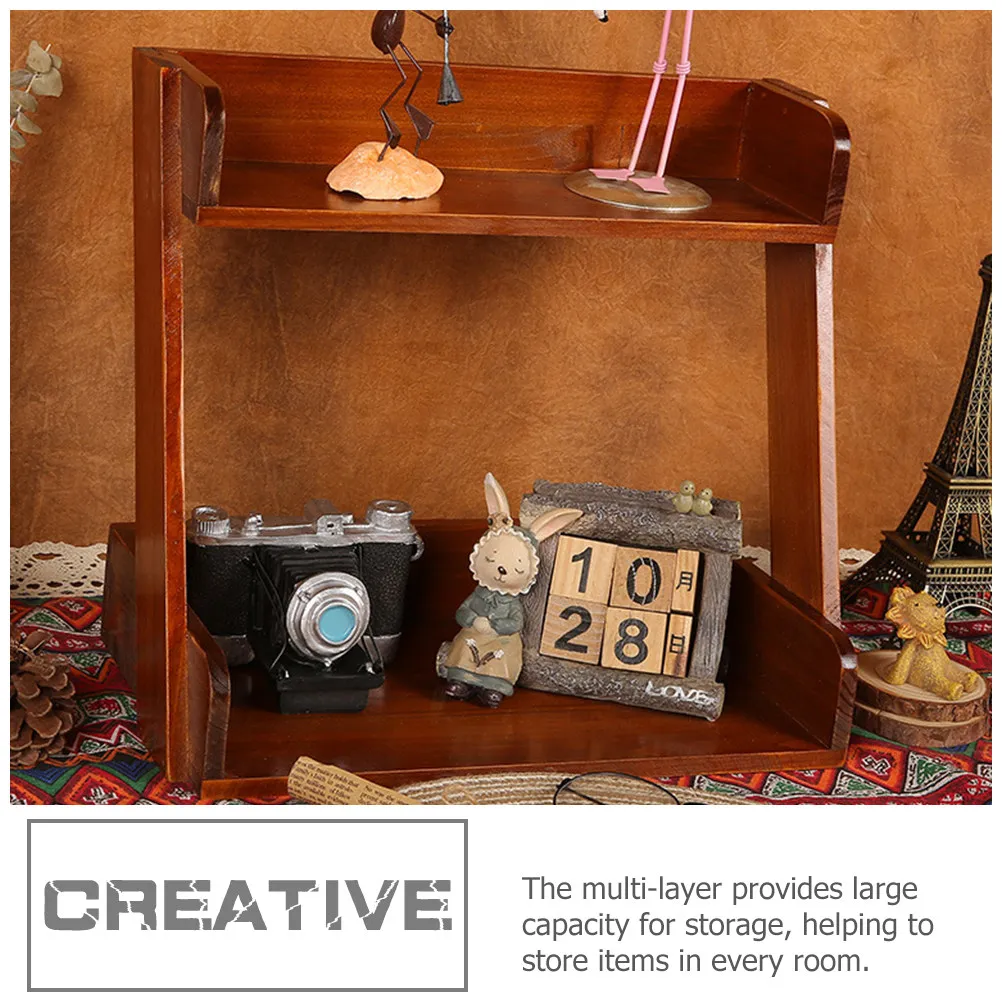 

Space-Saving Wooden Desktop Organizer Desk Shelf Layered Storage Rack For Skincare Makeup Office Supplies Cup Pen Holder Large