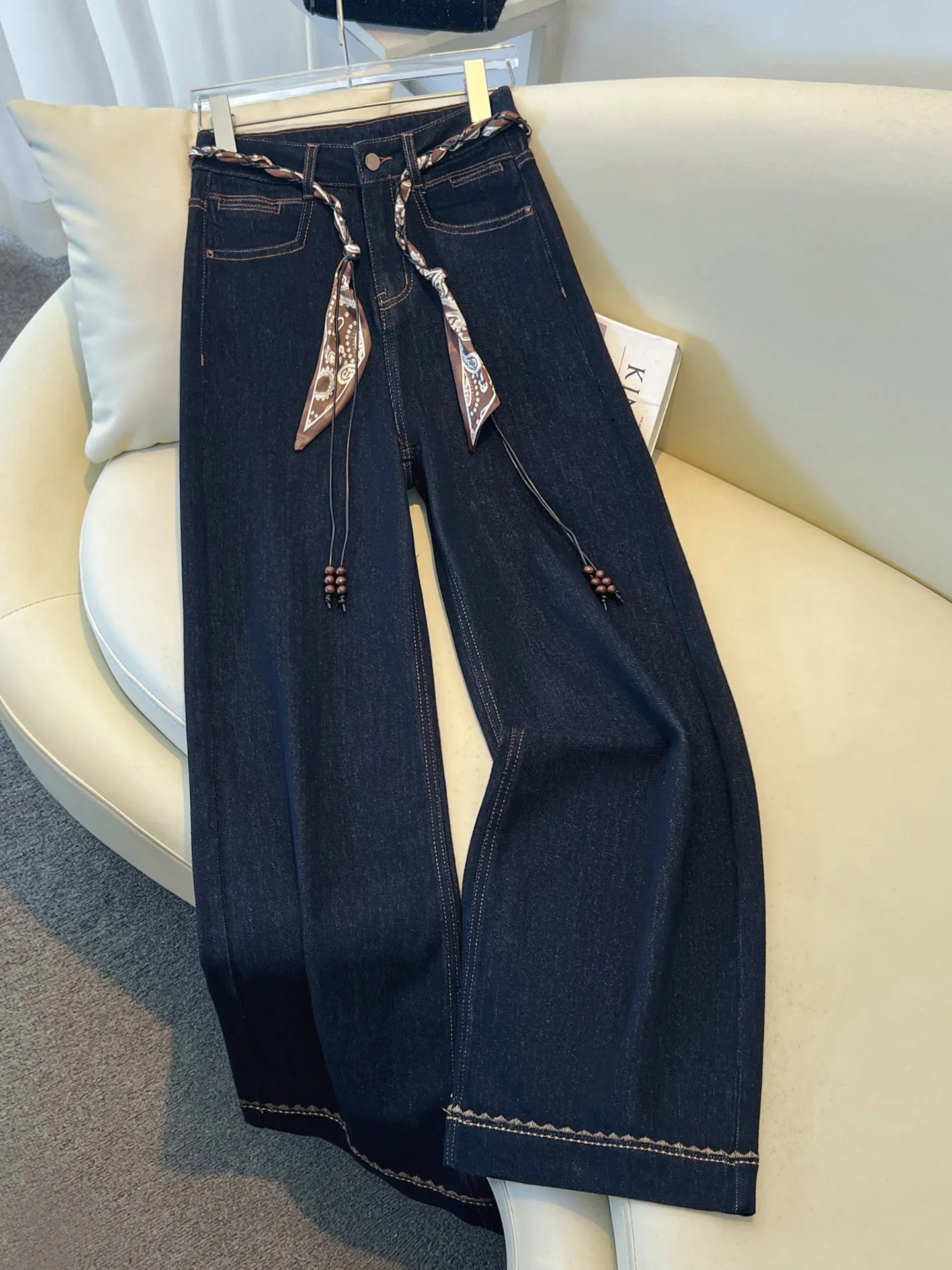 

High Waist Wide Leg Denim Blue Jeans Women's Loose Fit Casual Straight Slimming Spring Autumn New Style Comfortable Cotton Blend