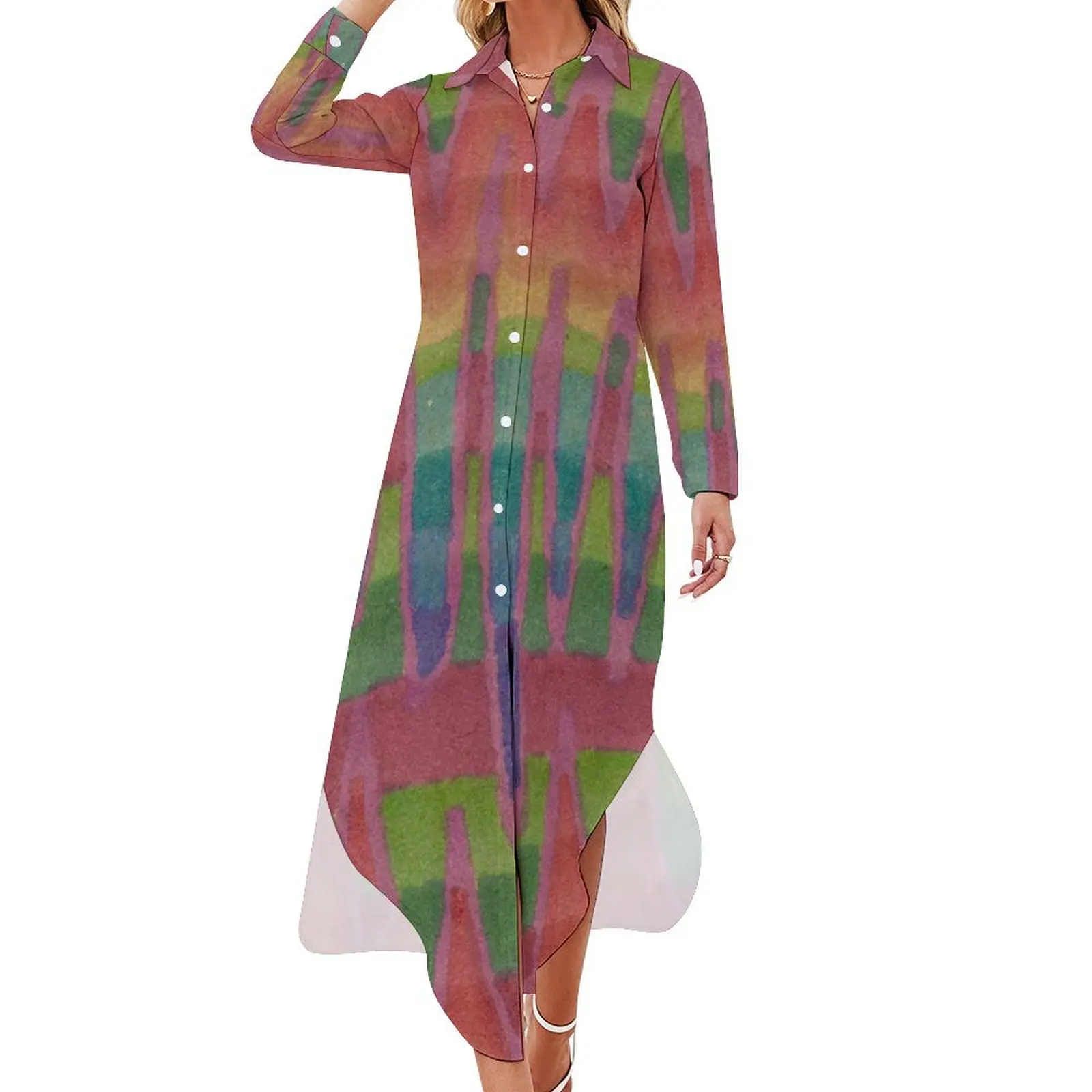 

Melting Rainbow Long Sleeved Shirt Dress women's clothing korea stylish women clothes elegant women's sets