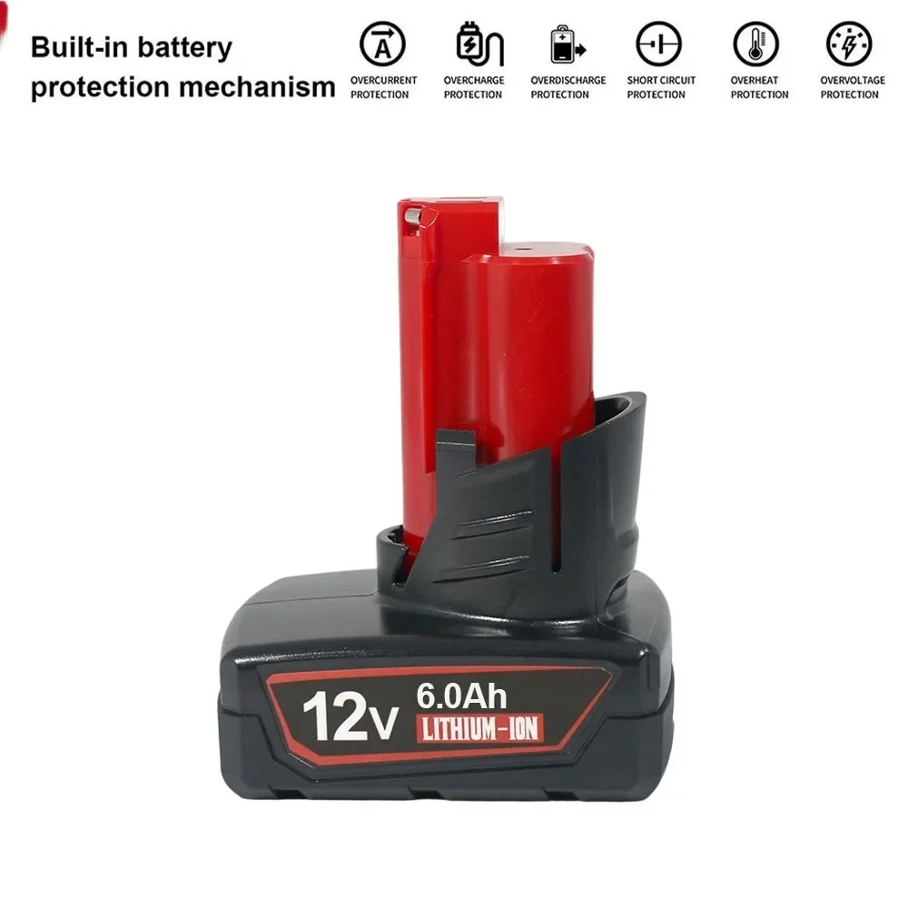 For Milwaukee M12 Battery 12V 3.0-6.0Ah for 48-11-2410 48-11-2420 48-11-2411 Lithium-ion Replacement Battery for Power Tools
