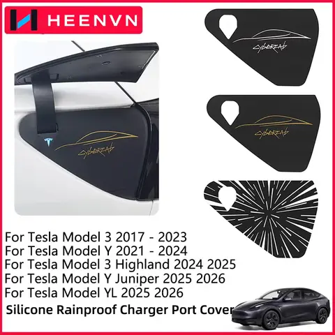 Heenvn Car Charger Port Cover for Tesla Model 3 Y Highland Juniper Outdoor Rainproof Protection Silicone Dustproof Covers Access