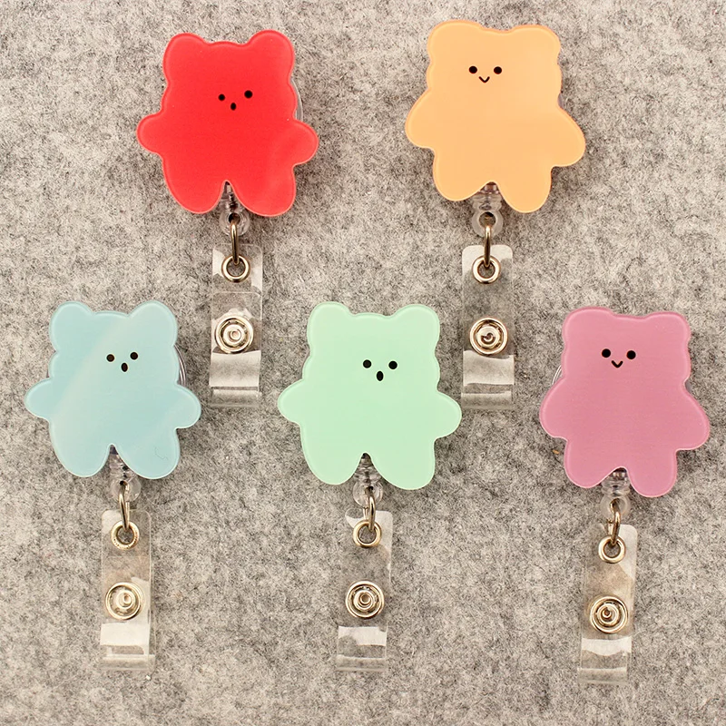 Colorfu Stick Figure Bear Style Retractable Badge Reel For Nurse&Doctor Card Holder Office&Hospital Supplies Boy&Girl Name Card