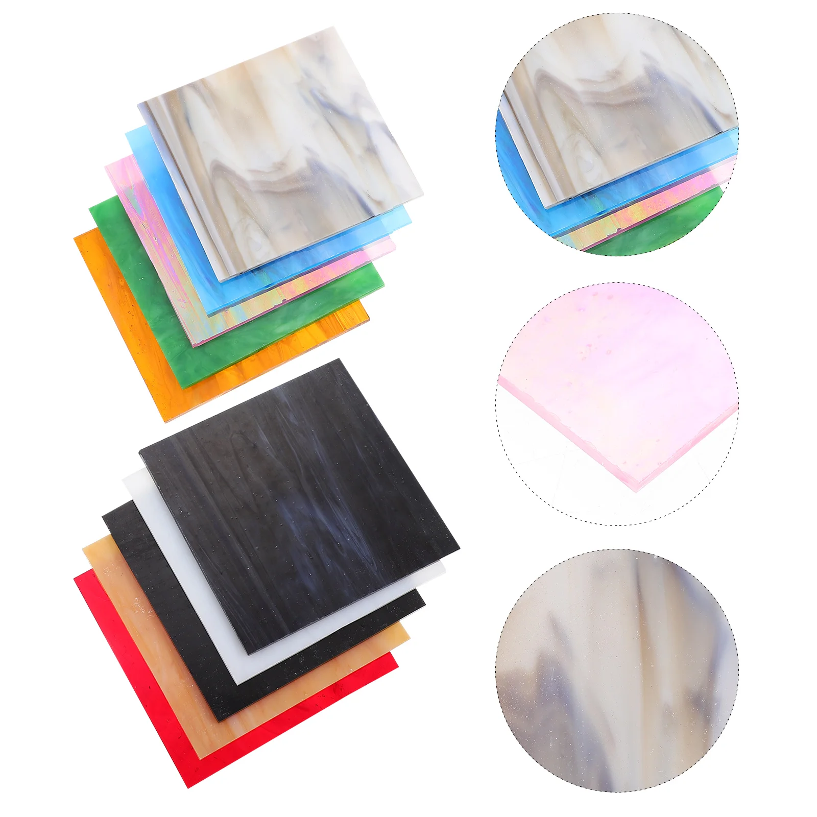 10 Pcs Colored Glass Mica Sheet Mosaic Stained Cathedral Ceramic Tile Water Ripple Church