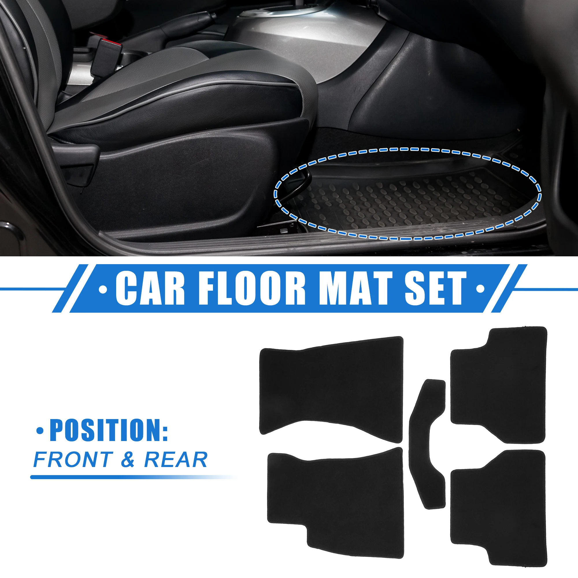 UXCELL 1 Set Car Floor Mats for Audi A4 2017-2023 Front Rear Non-slip Velour Black