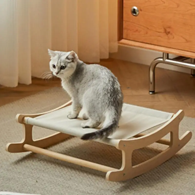 

Wooden Wear Resistant Cat Hammock Removable Cat Elevated Bed Grey Pet Hammock Space Saving Hammock for Play Climbing