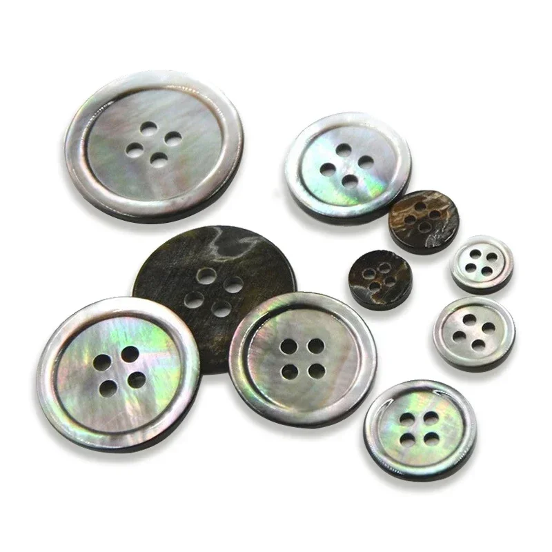 10PC Excellent Natural Black Mother of Pearl Dazzling 4-holes Flatback Button Custom Clothe Suit Sewing Craft Scrapbooking Decor