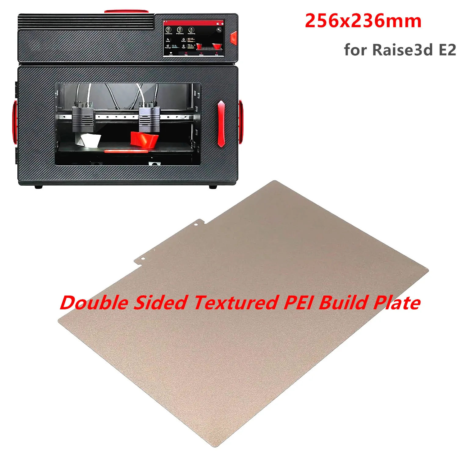 Double Sided PEI Powder Coated Spring Steel Sheet 256x368mm for Raise3d E2 3D Printer Build Plate with Abrasion Resistance