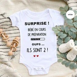 Surprise Baby Being Prepared Oops There Are 2 Print Baby Romper Pregnancy Announcement Newborn Bodsuit Twin Short Sleeve Clothes