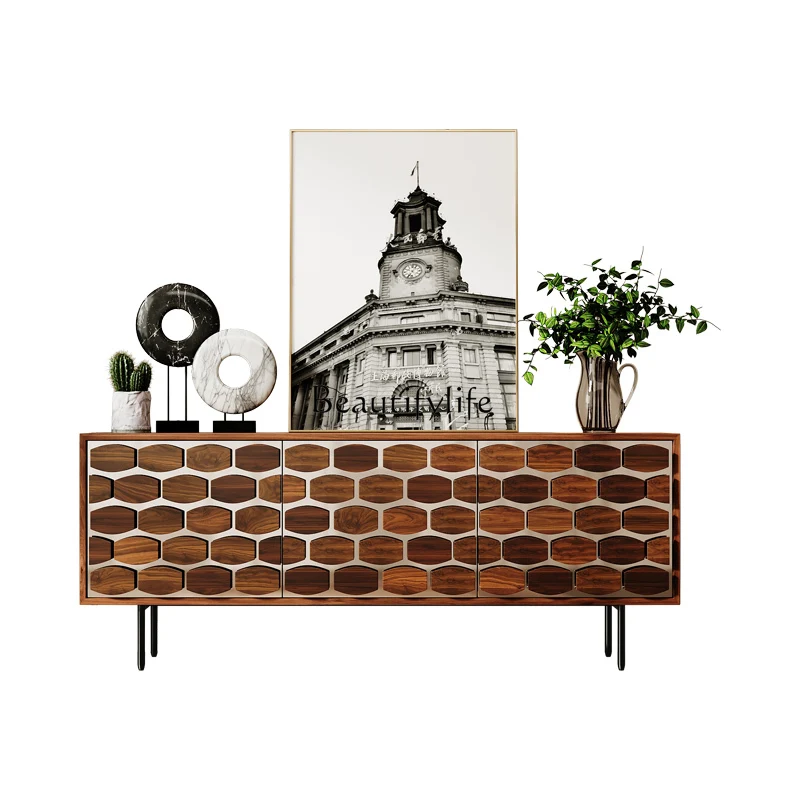 خزانة جانبية لتناول الطعام من خشب الجوز في العصور الوسطى، ونحت الخشب الصلب، وخزانة تخزين جدارية لغرفة المعيشة #4