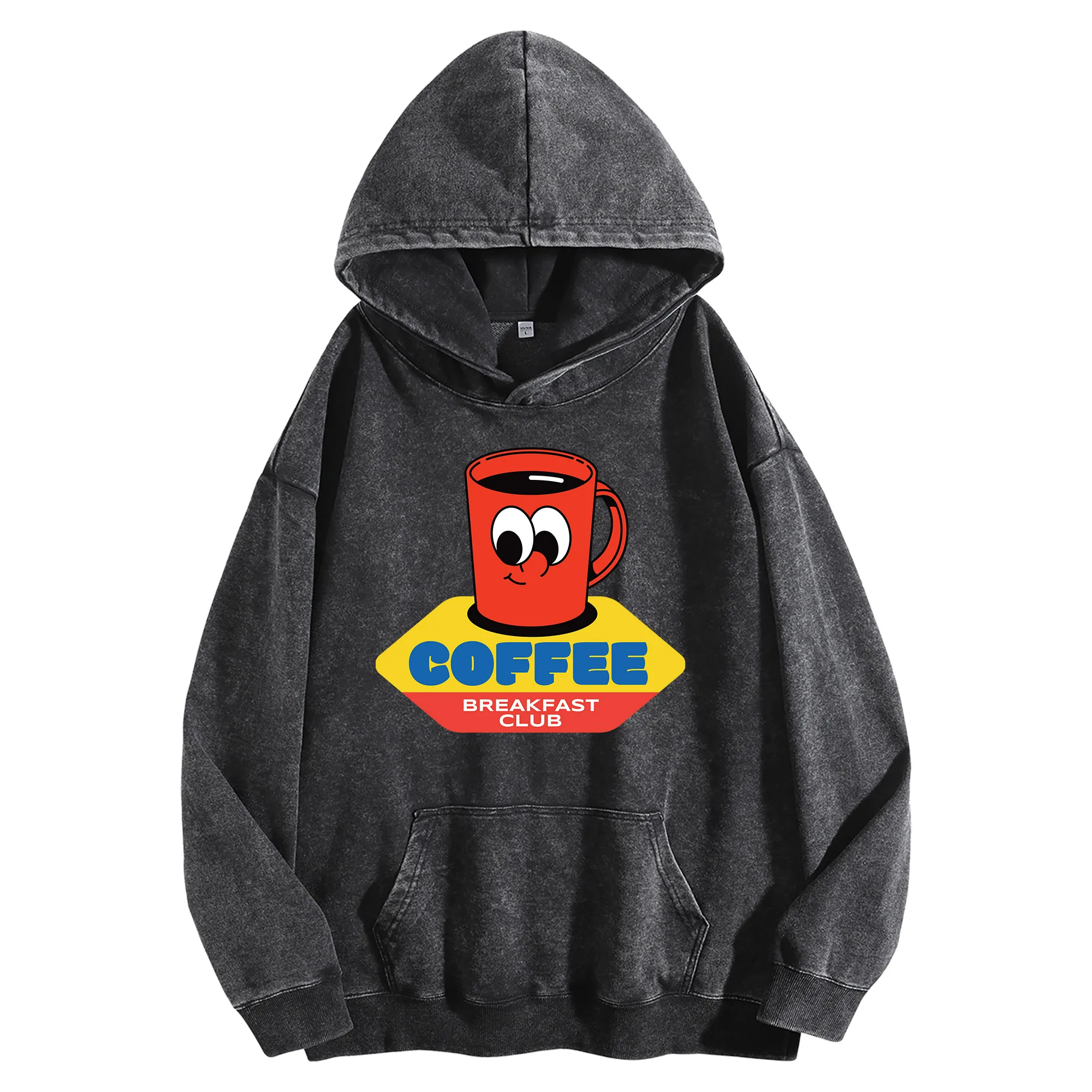 

COFFE BREAKFAST Графический принт 400 г Винтажная стираная толстовка унисекс большого размера уличная одежда пуловер осень/зима коллекция