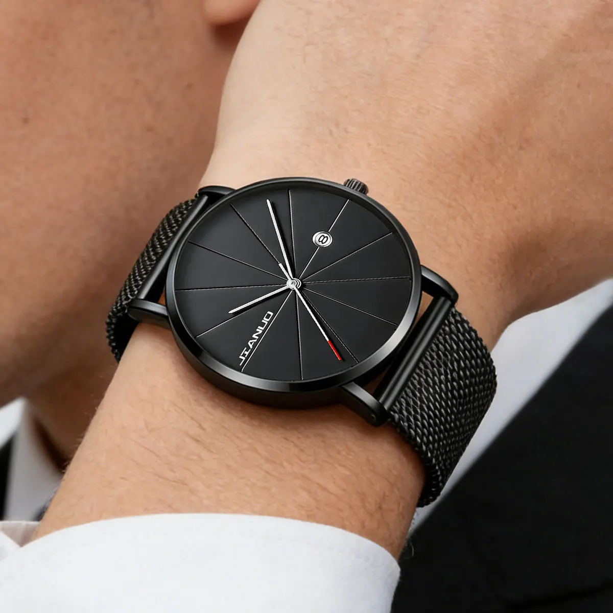 Fashion Business Men's Watch Calendar Mesh Belt Ultra-Thin Casual Simple Quartz Watch
