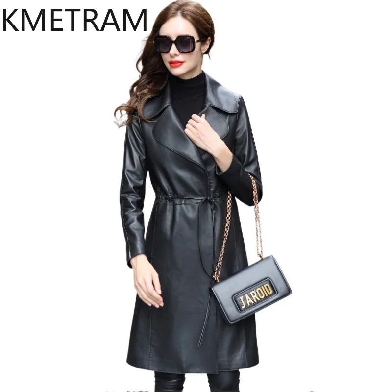 Giacca in vera pelle Donna 100% pelle di pecora Giacche nere Donna Trench in pelle di media lunghezza di lusso Abiti autunnali 2025 дубл onderка