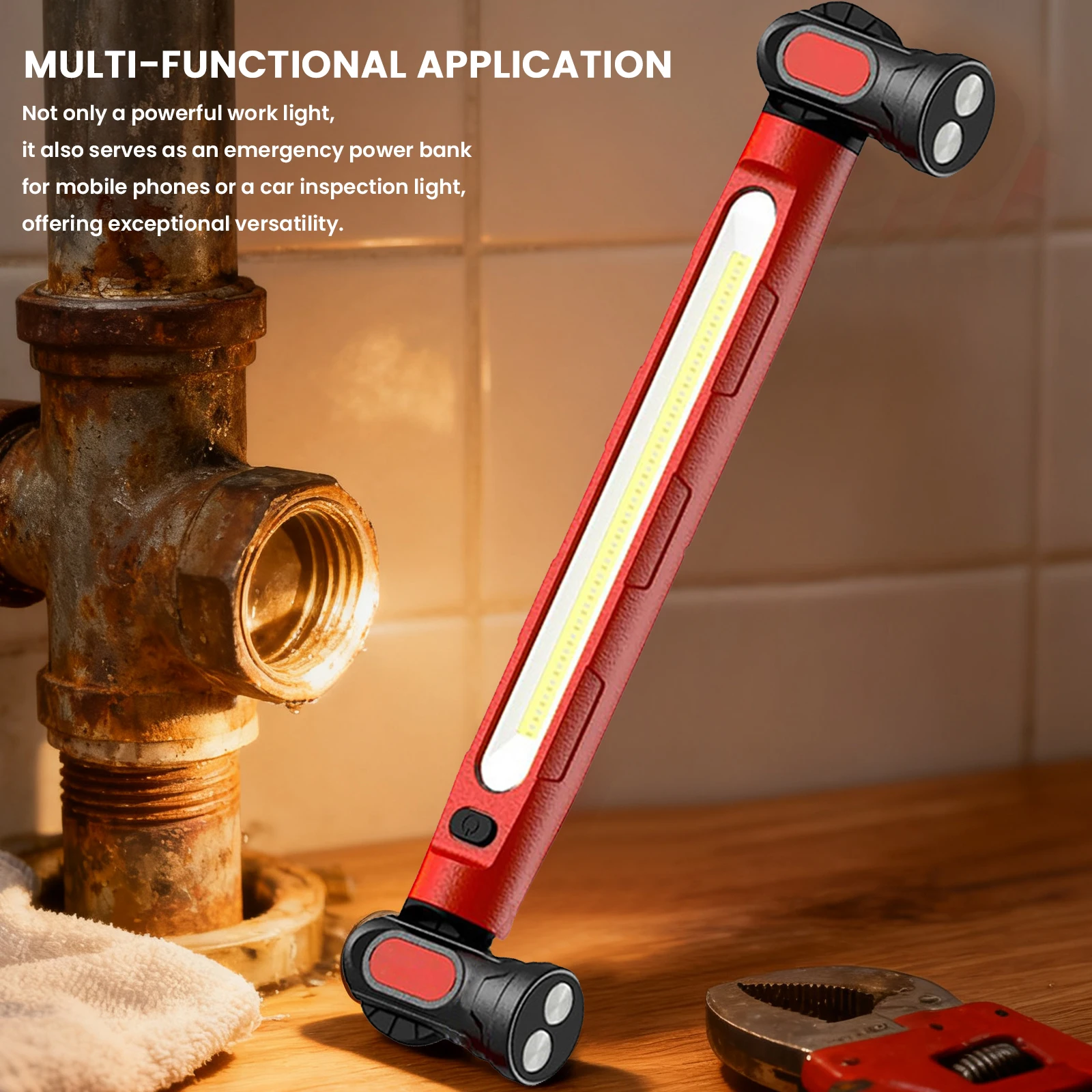 

Magnetic Work Light 5200mAh Rechargeable LED Work Light Bar with Hooks Job Site Lighting for Mechanic/Car Repairing/Garage