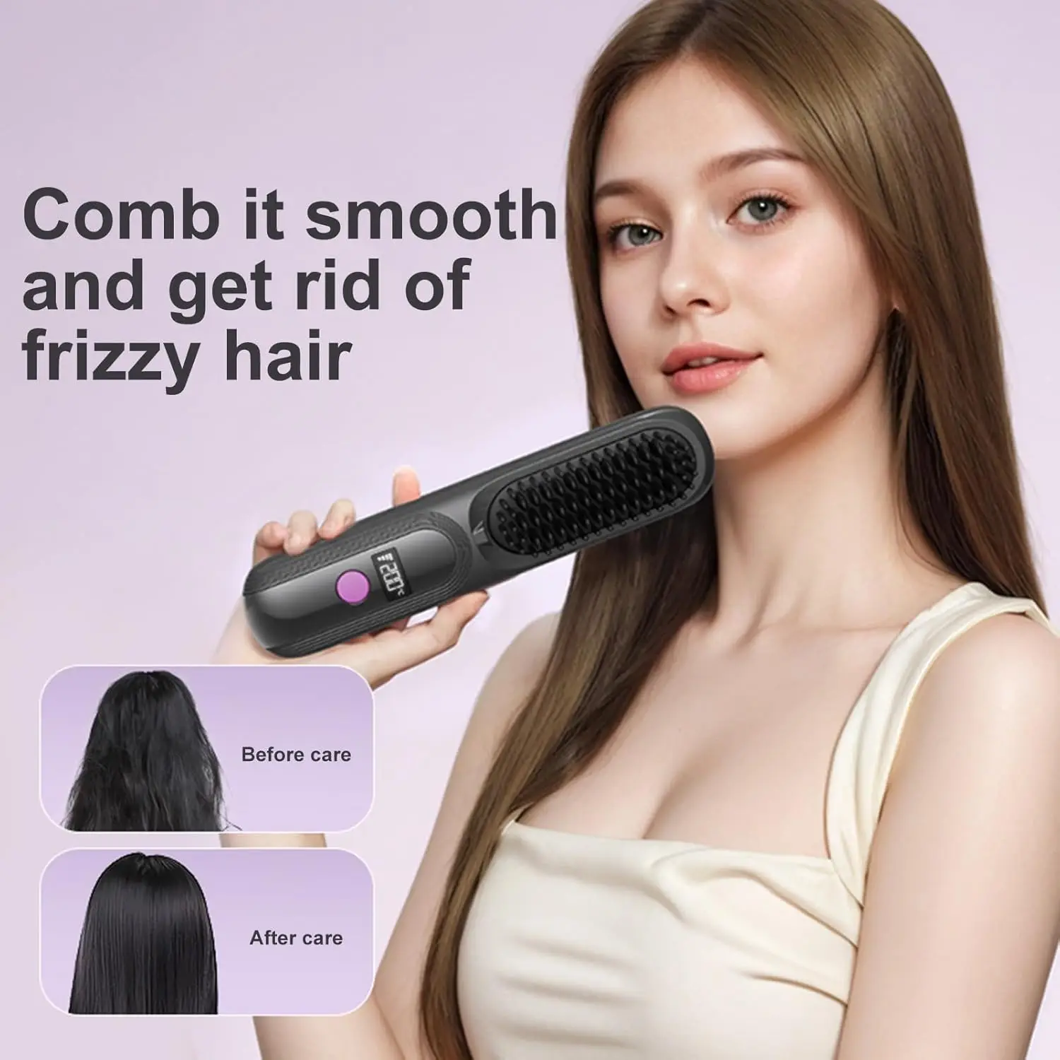 

Negative Ion Straightener Brush Portable 2 In 1 Straightening Brush Wireless Hair Straightener Brush Multi-Functional For Home