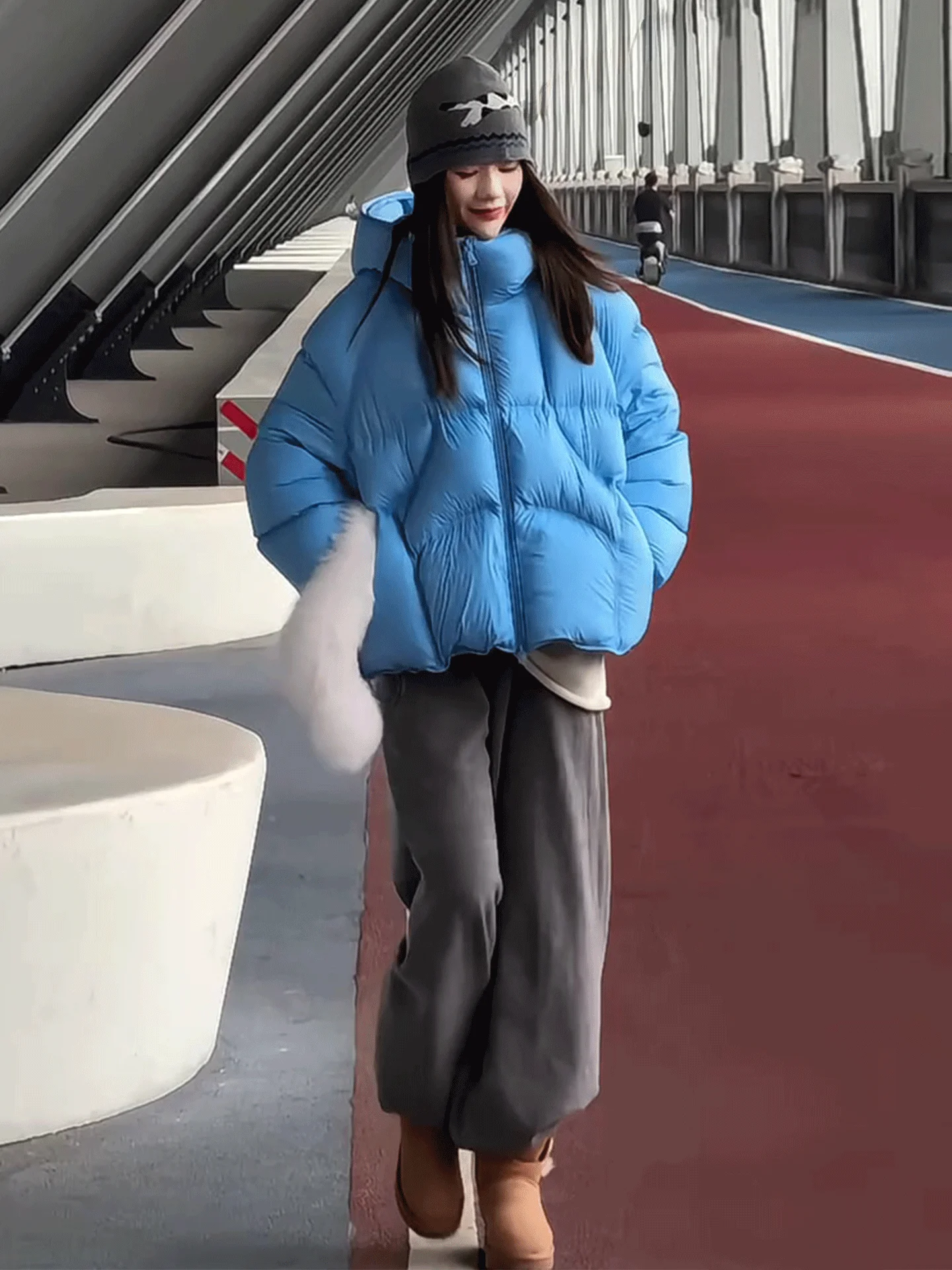 Sli ort Puffer Jaet Women's Blue Cotton Winter Coat Thiened Outerwear Commute Sle Regular Fit White Goose down