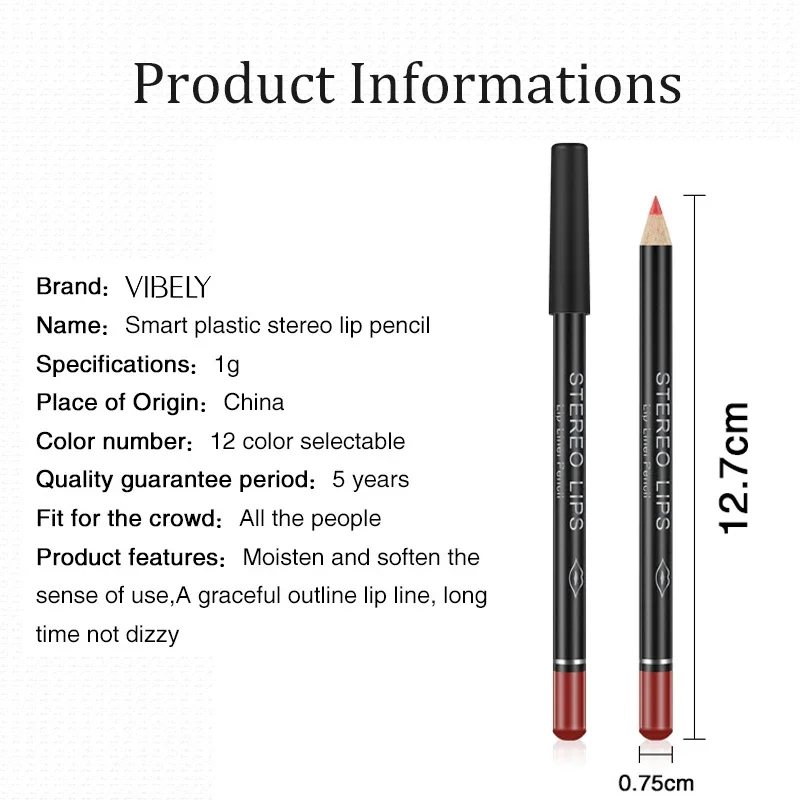 Waterproof Lip Eye Brow Pen Multi-functional Lipliner Pencil Long Lasting Cosmetic Makeup Colorful Lip Liner Pen 12pcs/box