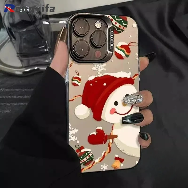 

Cute Christmas Snowman Phone Case For iPhone 17 Pro Max Air 16E 16 15 14 Plus 13 Pro Max 7 8 Plus X Xs Max Cartoon Cover