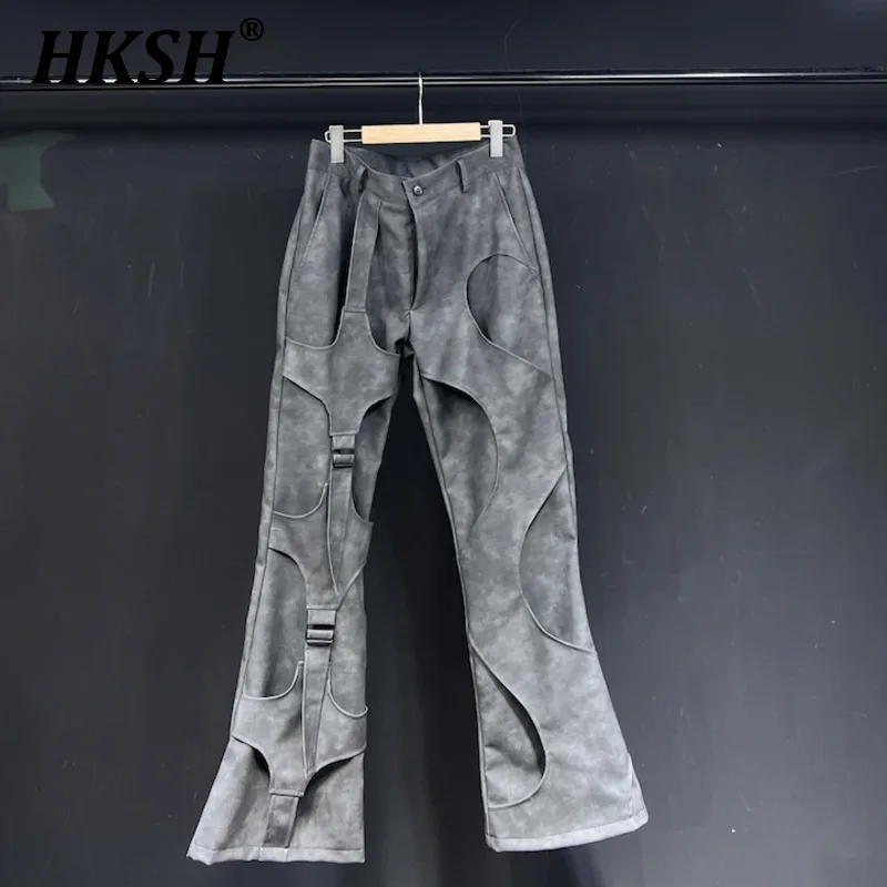 

HKSH Original Niche Design Dark Gray Suede Patterned American Vibe Workwear Pants Spring Autumn New Functional Straight HK0870