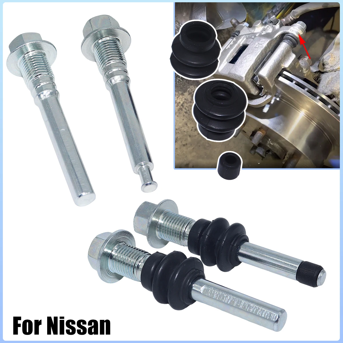 Rear Brake Caliper Cylinder Slider Guide Pin For Nissan Pulsar Tiida Leaf Cube Left Right Disc Housing Bolt Bush Boot Seal Car