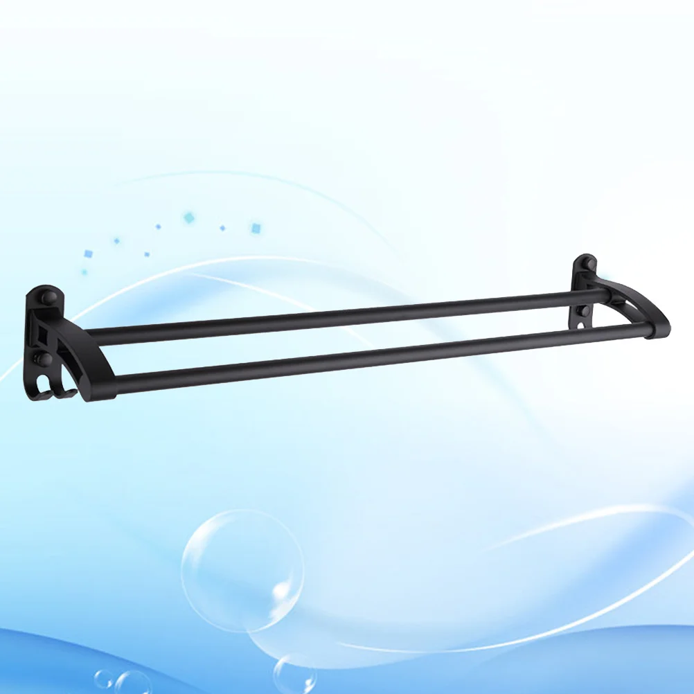 

Double Pole Towel Rack Black Space Aluminum Wall Mounted Kitchen Bathroom Towel Holder Rack Holder Concealed Screws