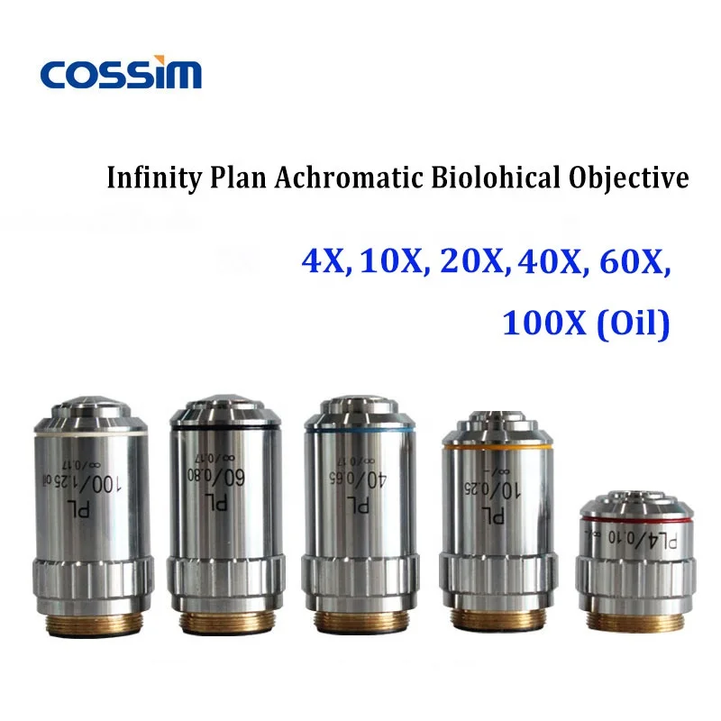 Infinity Plan Achromatic Microscope Objective Lens For Infinity Biological Microscope 4X 10X 20X 40X 60X 100X