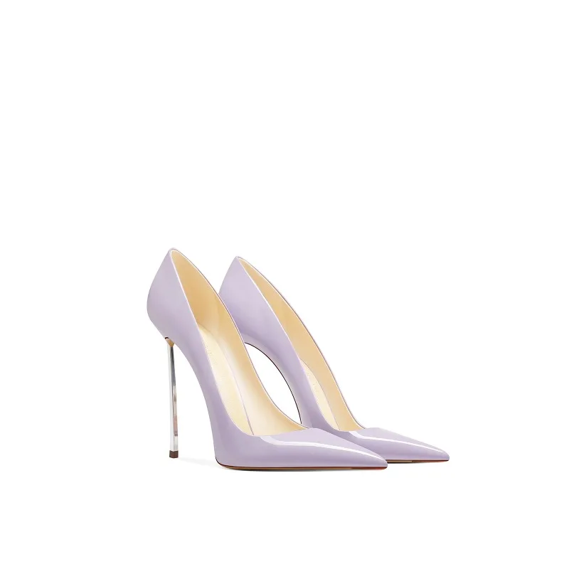 

Genuine Leather Light Purple High Heels Pointed Toe Stiletto 2025 New Fashion Women Shoes