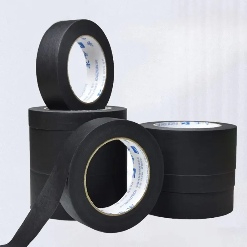 Black of 10/20/30/40/50mm X 50m Textured Paper Tape Used  1/2 Rolls for Writing Masking Tape, Painting Craft Tape Wall Stickers