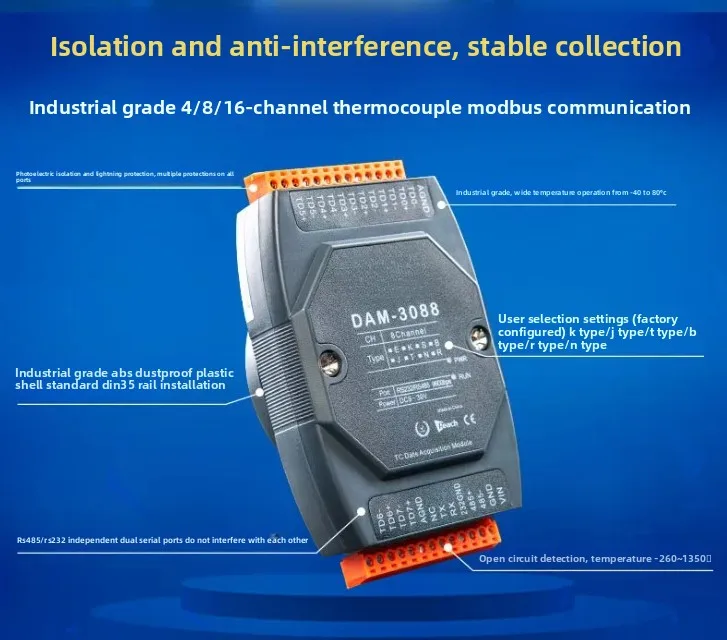 K type thermocouple thermocouple temperature acquisition module PT100 thermal resistance RS485Modbus