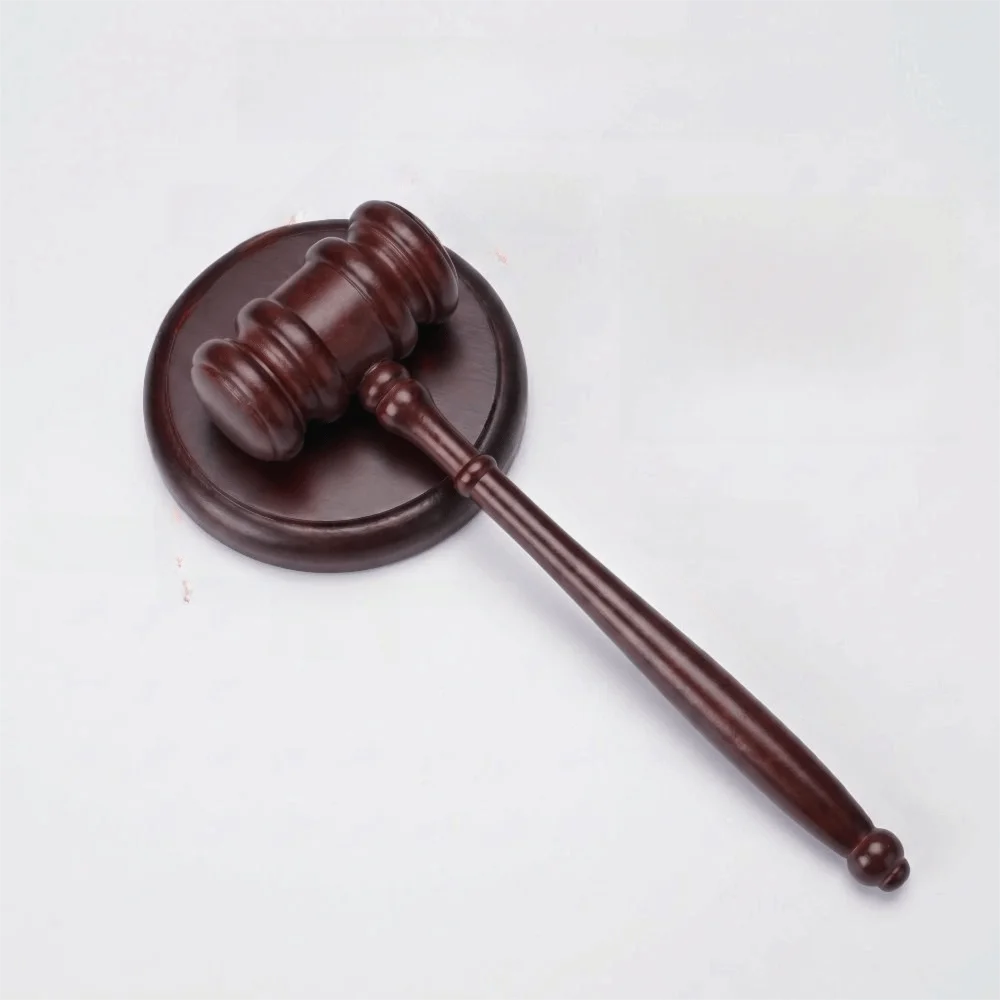 High Quality Wooden Judge Hammer Long Handle with Sound Block Wood Adjudgement Gavel Handcrafted Multi-functional