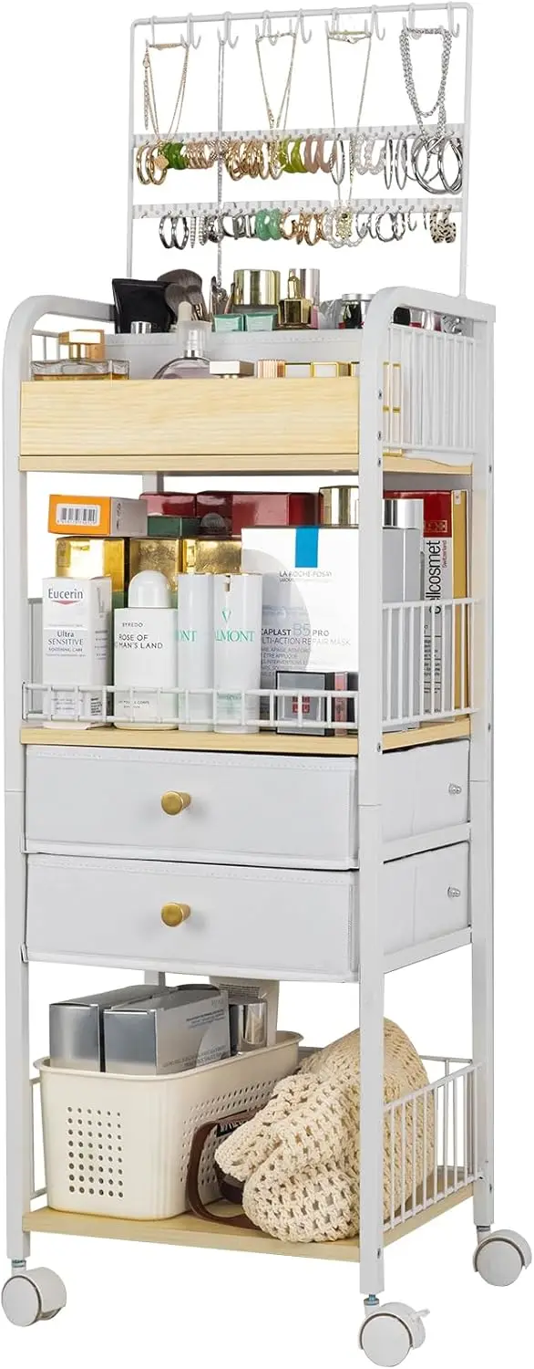 

Напольный органайзер для косметики с выдвижными ящиками, для хранения украшений, с поворотными колесиками для средств по уходу за кожей и косметических инструментов