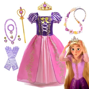 Princess Disney Rapunzel for girls, purple sleeve, tangled cosplay, birthday prom dress, Halloween children's clothes 10 Main Sales Children's Dresses - №3
