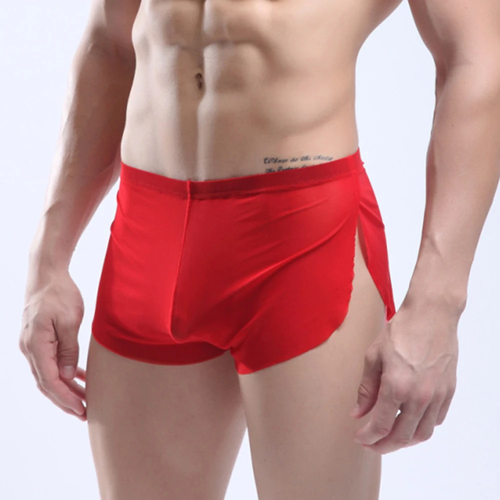 Bóxer de malla ultrafino para hombre, ropa interior Sexy con abertura lateral, calzoncillos cortos