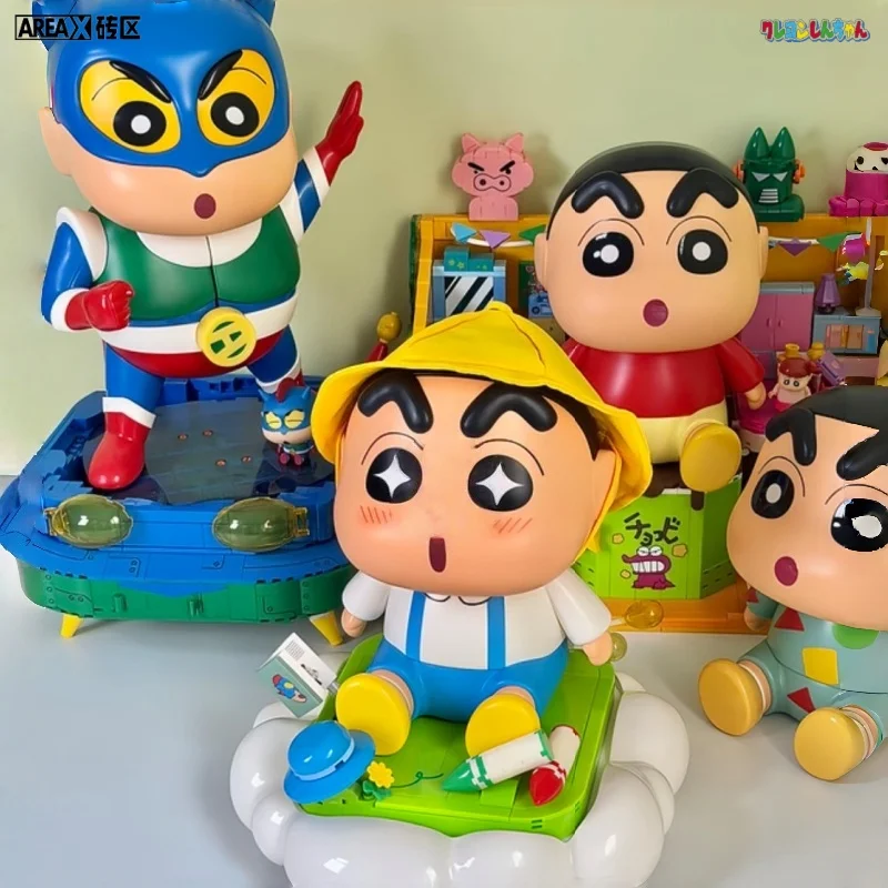 AREA-X Crayon Shin-chan Building Blocks Toy Box Dynamic Superman Assembly Model Puzzle Toys Desktop Ornament Gift