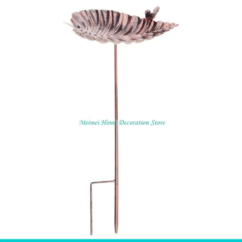 H7BF Outdoor Bird Bath Bowl with Bird Ornaments for Garden Decors Durable Metal Construction Stable Prongs Base