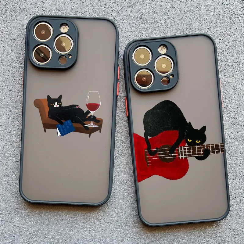 Dark Funny Cartoon Cat Fun Phone Case For iPhone 16 14 13 12 11 15 17 Pro Max X XR XS 12 13 Mini 14 15 Plus Animal Covers
