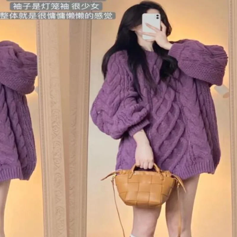 Delikatny sweter dla niskich kobiet, idealny na jesień i zimę 2025, nowy, luksusowy, luźny i swobodny top z okrągłym dekoltem, hit.